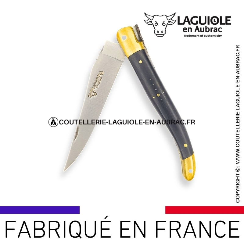 couteau laguiole en aubrac pliant abeille prestige aux doubles platines en Ébène et mitres laiton