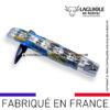couteau laguiole en aubrac pliant aux doubles platines "fusion ivoire bleu" finition brillante