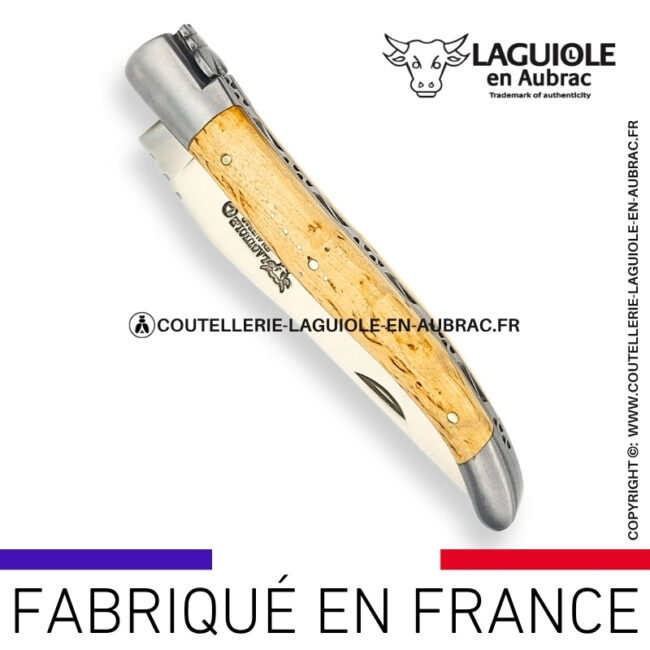 couteau laguiole en aubrac pliant en bouleau et finition satinée
