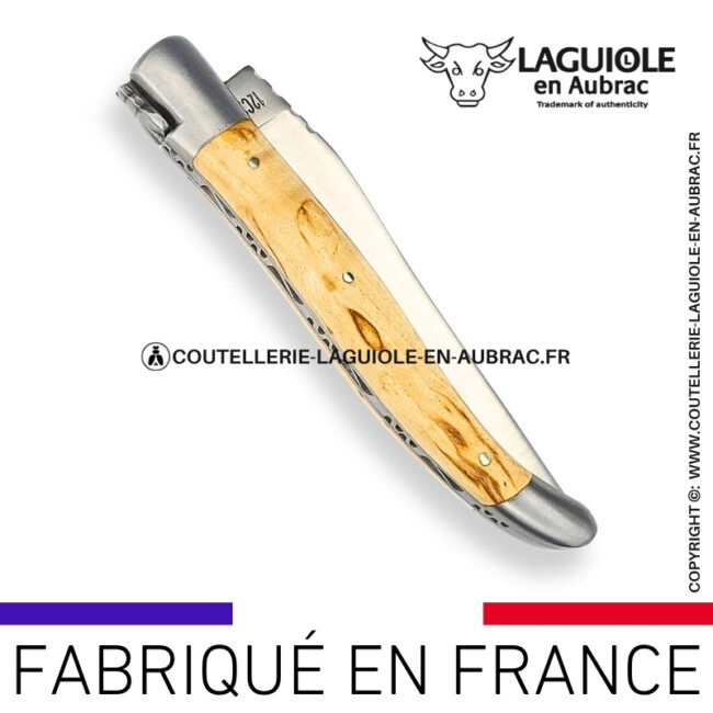 couteau laguiole en aubrac pliant en bouleau et finition satinée
