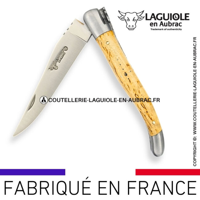 couteau laguiole en aubrac pliant en bouleau et finition satinée