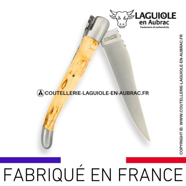 couteau laguiole en aubrac pliant en bouleau et finition satinée