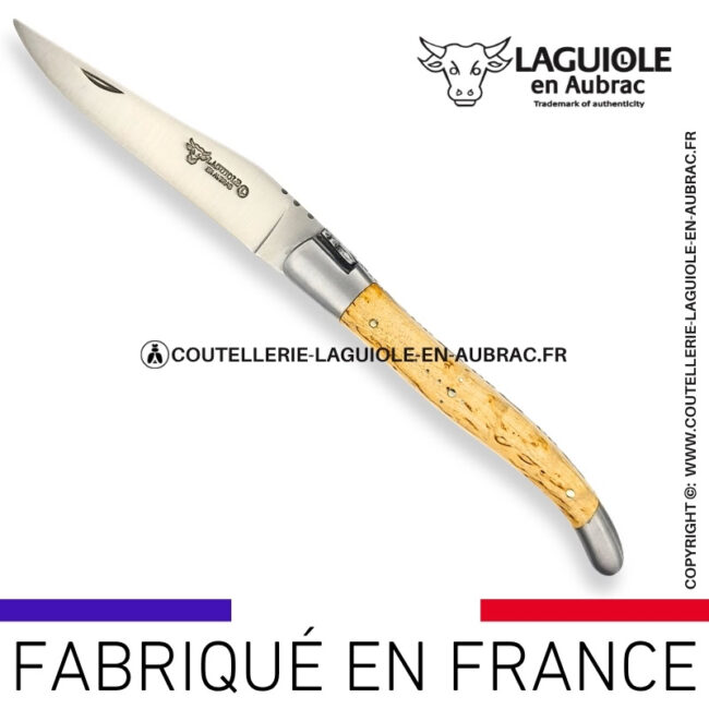 couteau laguiole en aubrac pliant en bouleau et finition satinée