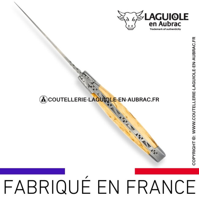 couteau laguiole en aubrac pliant en bouleau et finition satinée