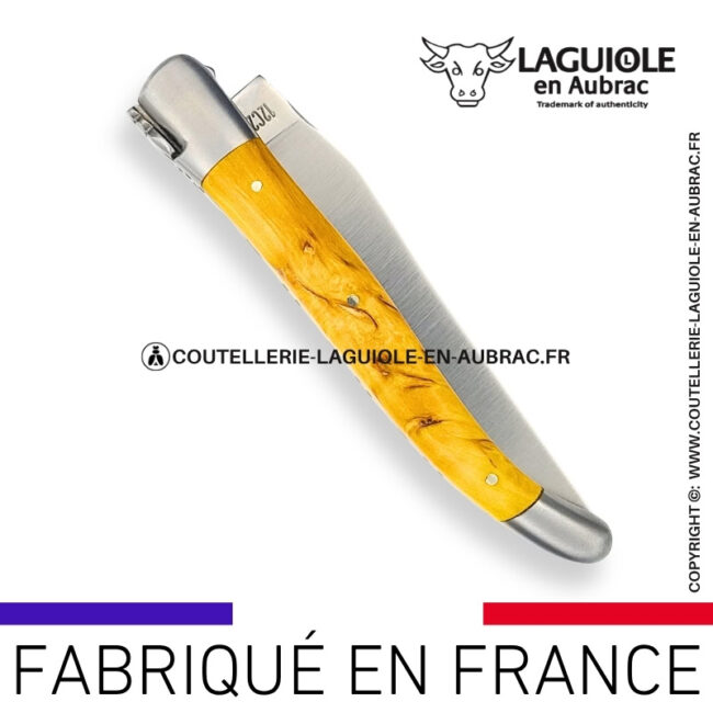 couteau laguiole en aubrac pliant en bouleau jaune et finition satinée