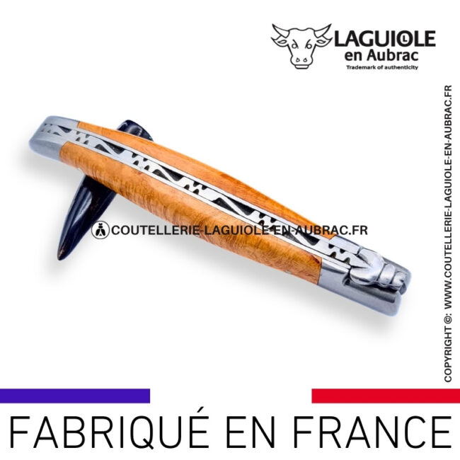 couteau laguiole en aubrac pliant en bruyère et finition satinée