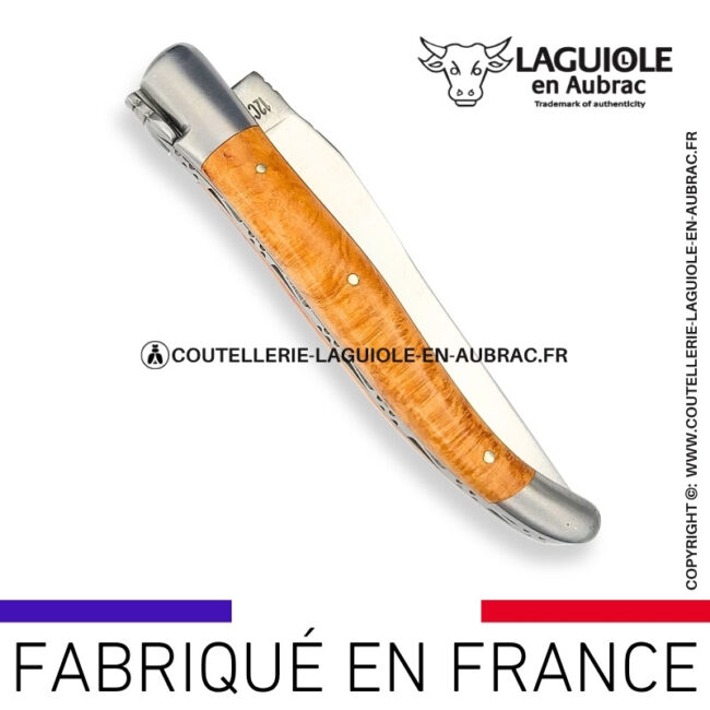 couteau laguiole en aubrac pliant en bruyère et finition satinée