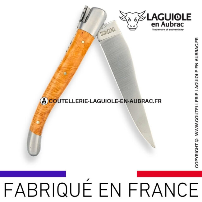 couteau laguiole en aubrac pliant en bruyère et finition satinée