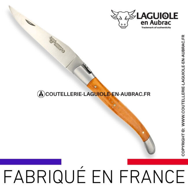 couteau laguiole en aubrac pliant en bruyère et finition satinée