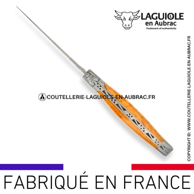 couteau laguiole en aubrac pliant en bruyère et finition satinée
