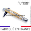 couteau laguiole en aubrac pliant en coquilles de troca et finition satinée