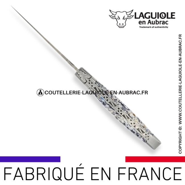 couteau laguiole en aubrac pliant en coquilles d'huîtres et moules finition satinée