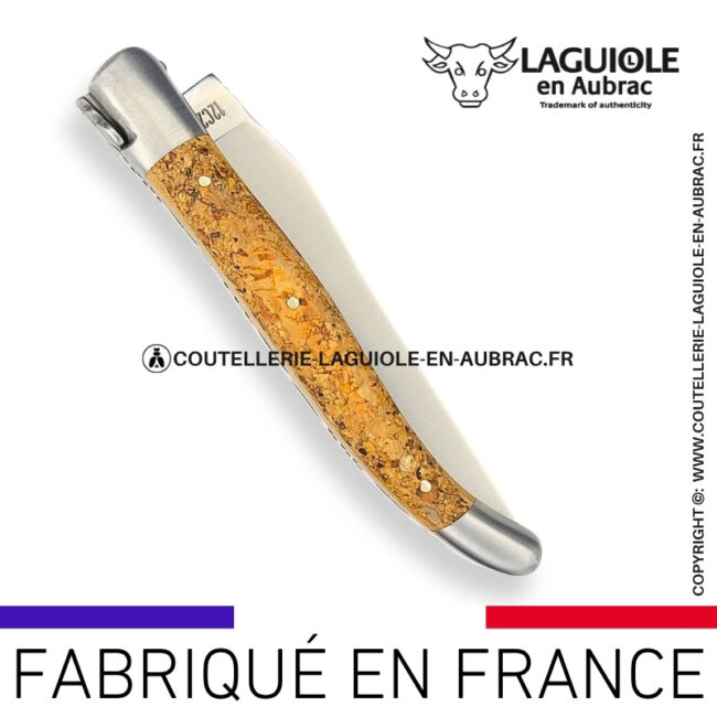 couteau laguiole en aubrac pliant en liège et finition satinée