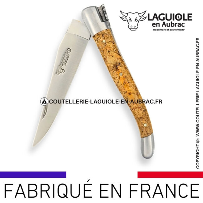 couteau laguiole en aubrac pliant en liège et finition satinée