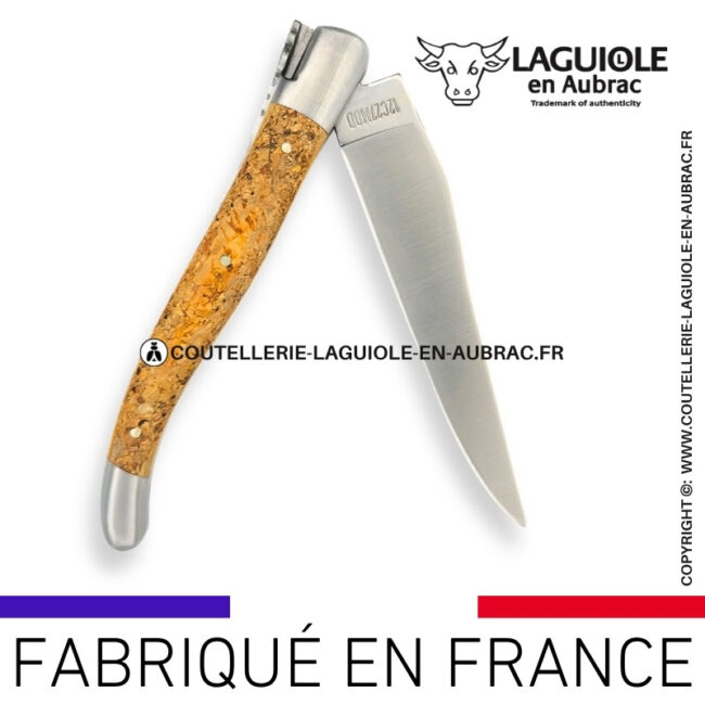 couteau laguiole en aubrac pliant en liège et finition satinée