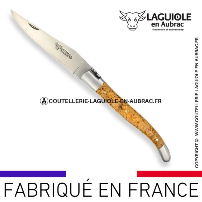 couteau laguiole en aubrac pliant en liège et finition satinée