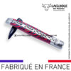 couteau laguiole en aubrac pliant en marqueterie bicolore rose et finition satinée