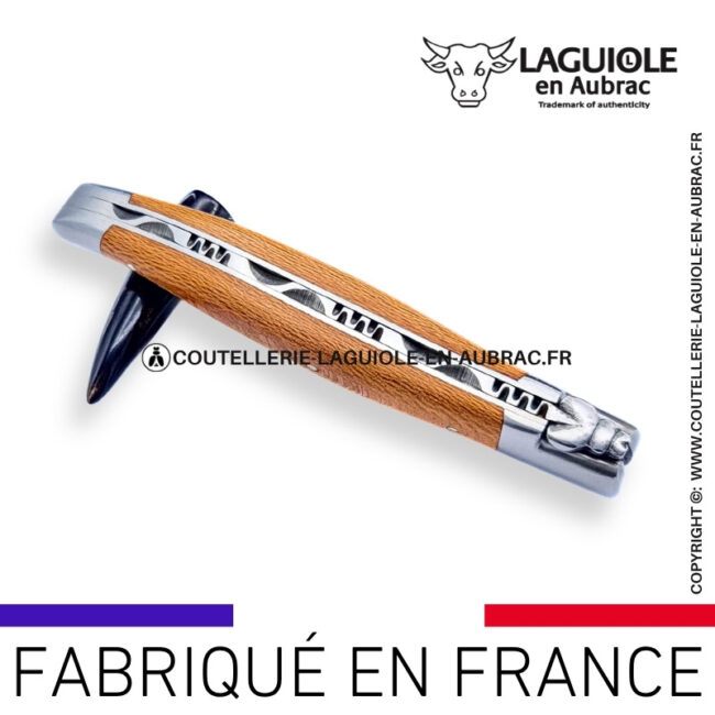 couteau laguiole en aubrac pliant en platane et finition satinée