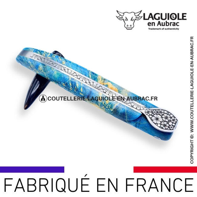 couteau laguiole en aubrac "primrose" collection jardin secret en loupe de sureau