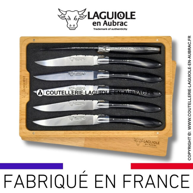 couteaux de table laguiole en aubrac "crocus" en Ébène (set de 6)