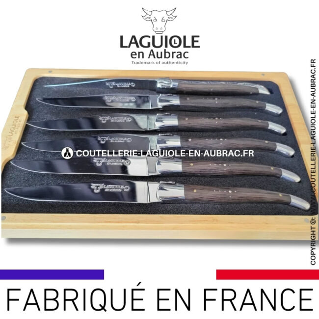 couteaux de table laguiole en aubrac en bois fossilisé morta (set de 6)
