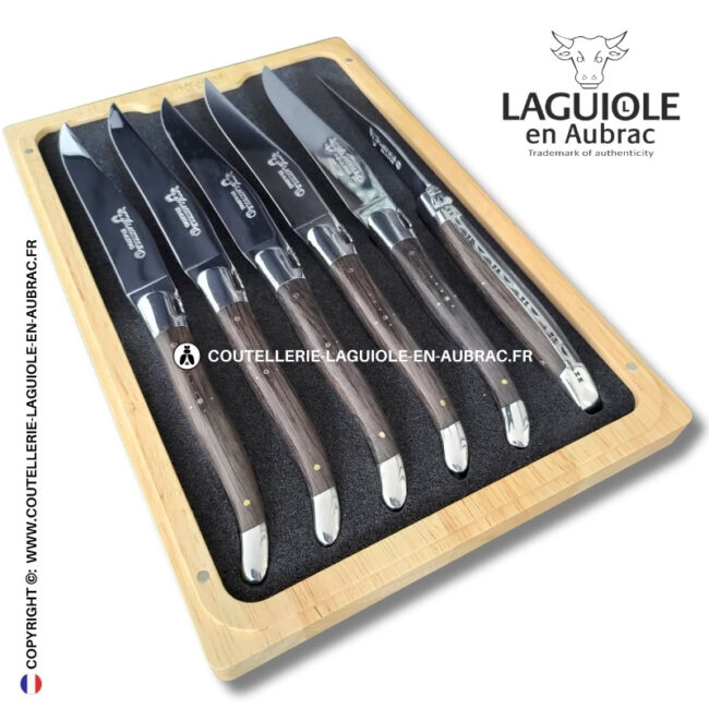 couteaux de table laguiole en aubrac en bois fossilisé morta (set de 6)