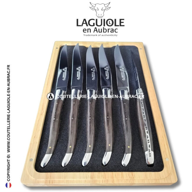 couteaux de table laguiole en aubrac en bois fossilisé morta (set de 6)