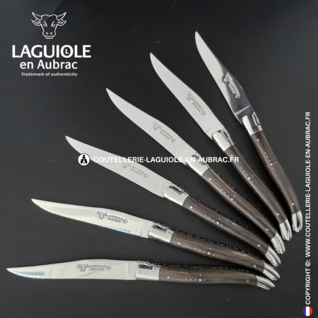 couteaux de table laguiole en aubrac en bois fossilisé morta (set de 6)