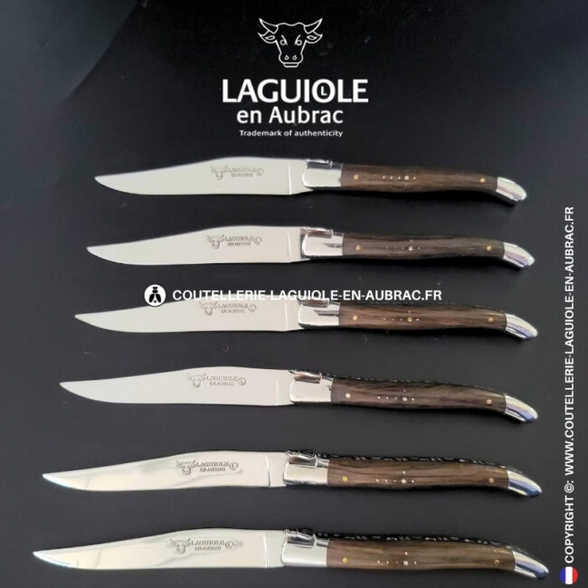 couteaux de table laguiole en aubrac en bois fossilisé morta (set de 6)