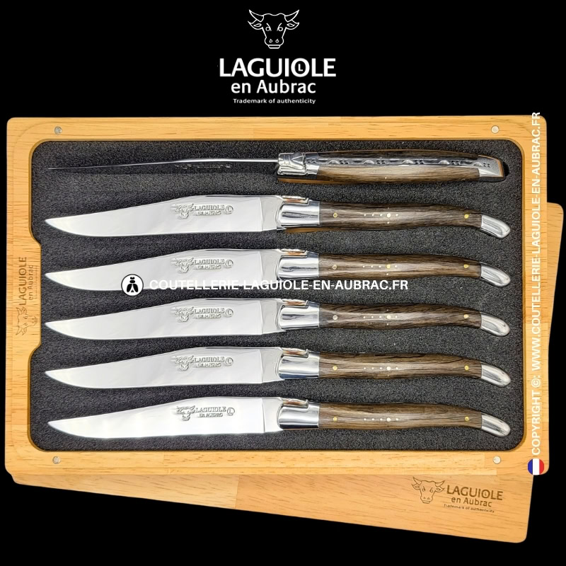 couteaux de table laguiole en aubrac en bois fossilisé morta (set de 6)
