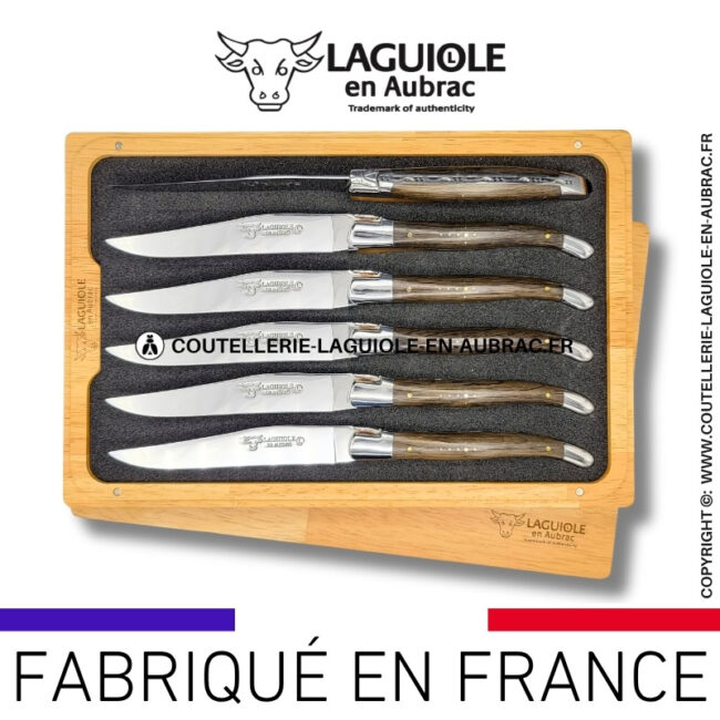 couteaux de table laguiole en aubrac en bois fossilisé morta (set de 6)