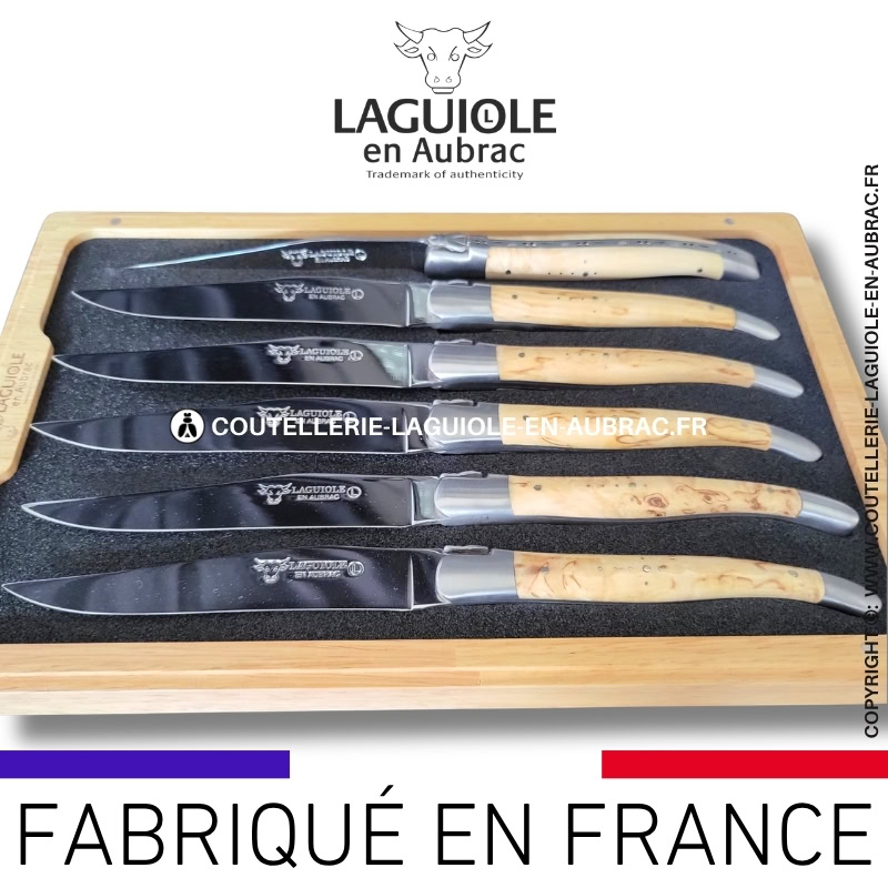 couteaux de table laguiole en aubrac en bouleau (set de 6)