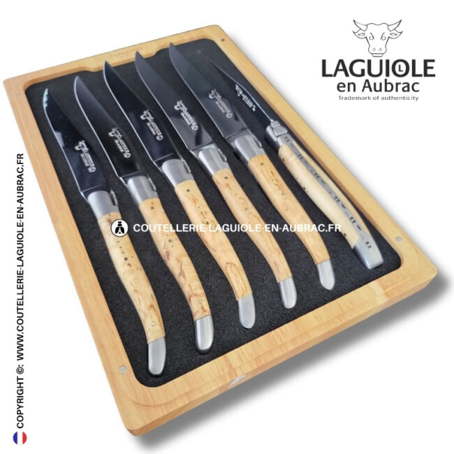 couteaux de table laguiole en aubrac en bouleau (set de 6)
