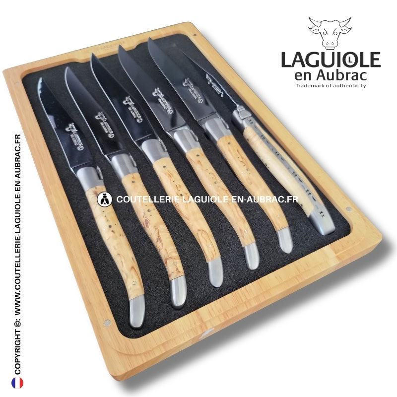 couteaux de table laguiole en aubrac en bouleau (set de 6)