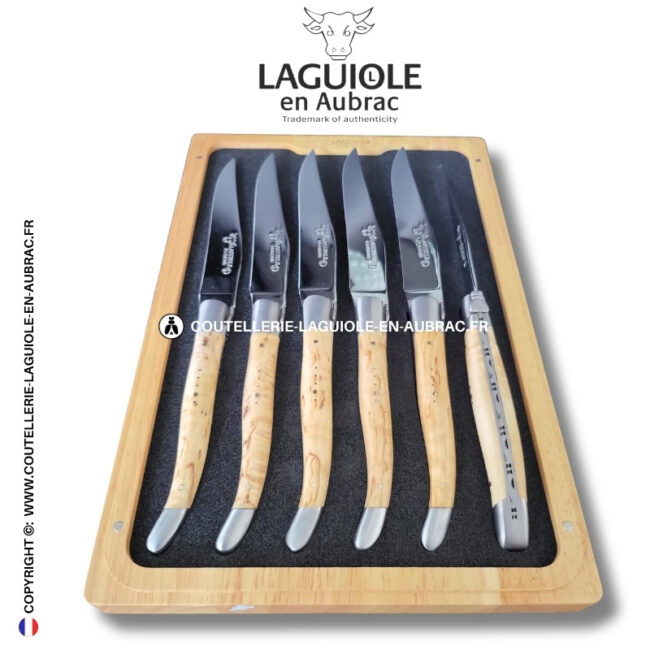 couteaux de table laguiole en aubrac en bouleau (set de 6)