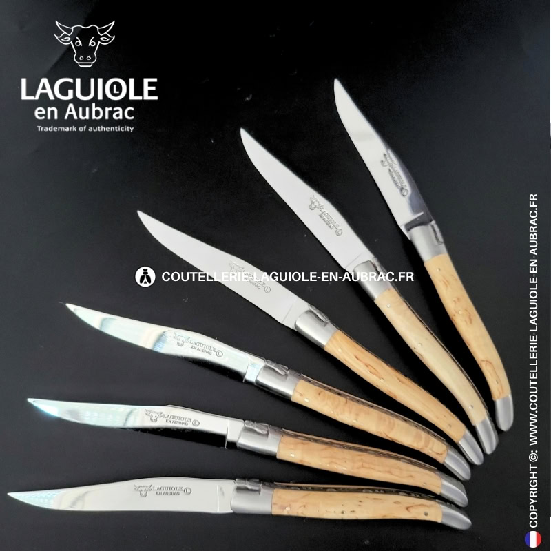 couteaux de table laguiole en aubrac en bouleau (set de 6)