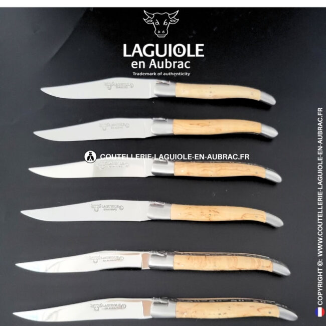 couteaux de table laguiole en aubrac en bouleau (set de 6)