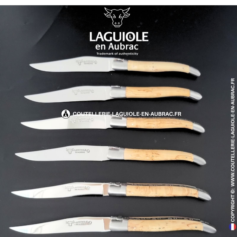 couteaux de table laguiole en aubrac en bouleau (set de 6)