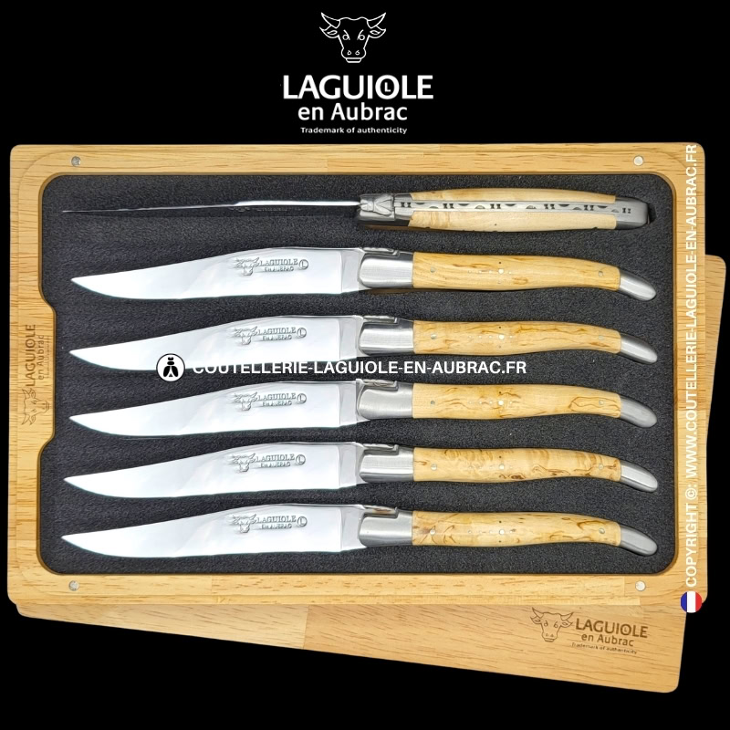 couteaux de table laguiole en aubrac en bouleau (set de 6)