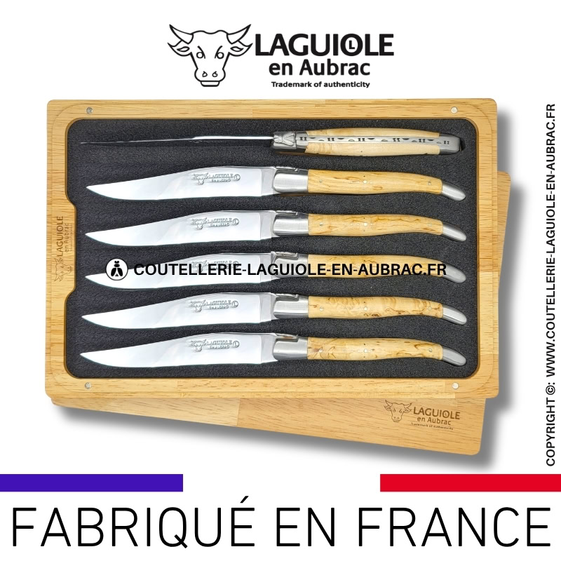 couteaux de table laguiole en aubrac en bouleau (set de 6)