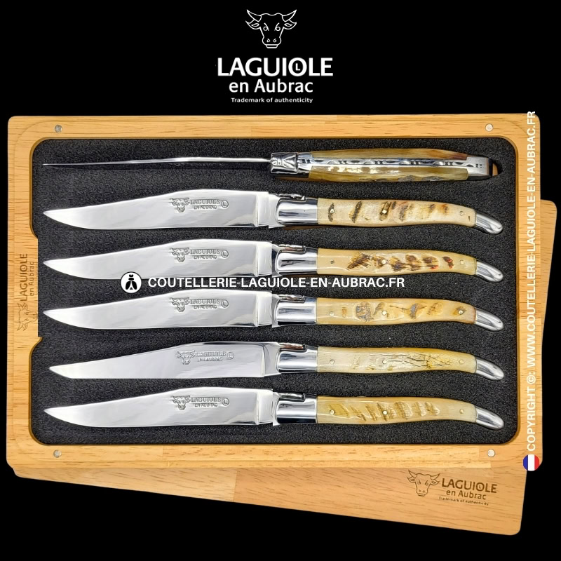 couteaux de table laguiole en aubrac en croûte de bélier (set de 6)