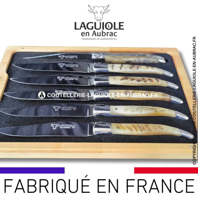 couteaux de table laguiole en aubrac en croûte de bélier (set de 6)