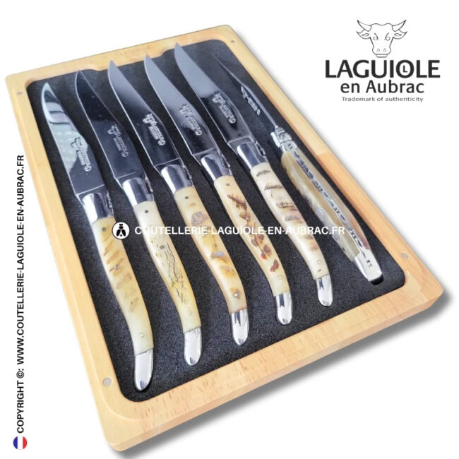 couteaux de table laguiole en aubrac en croûte de bélier (set de 6)