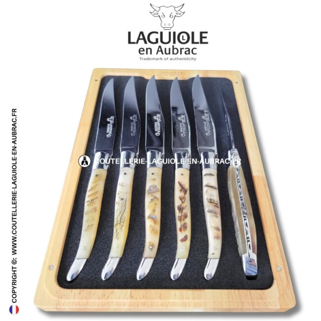 couteaux de table laguiole en aubrac en croûte de bélier (set de 6)