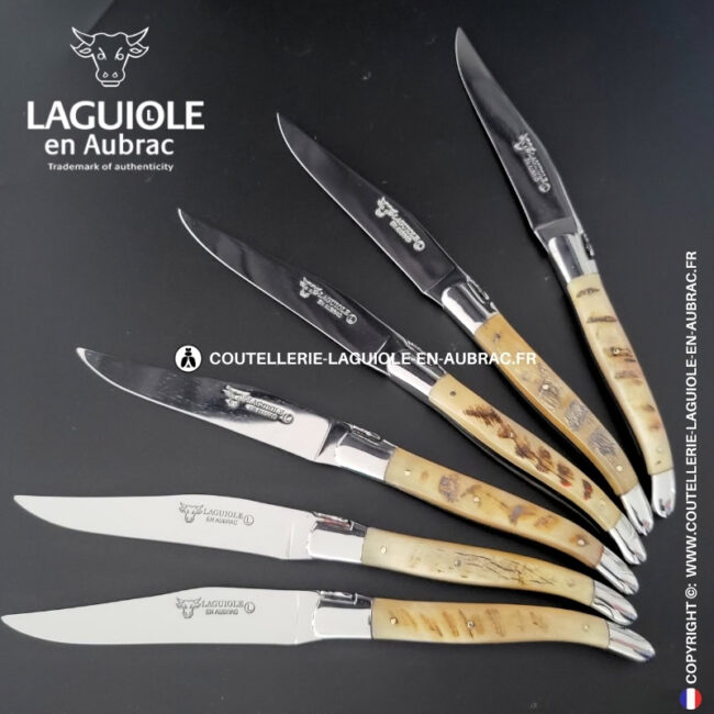 couteaux de table laguiole en aubrac en croûte de bélier (set de 6)