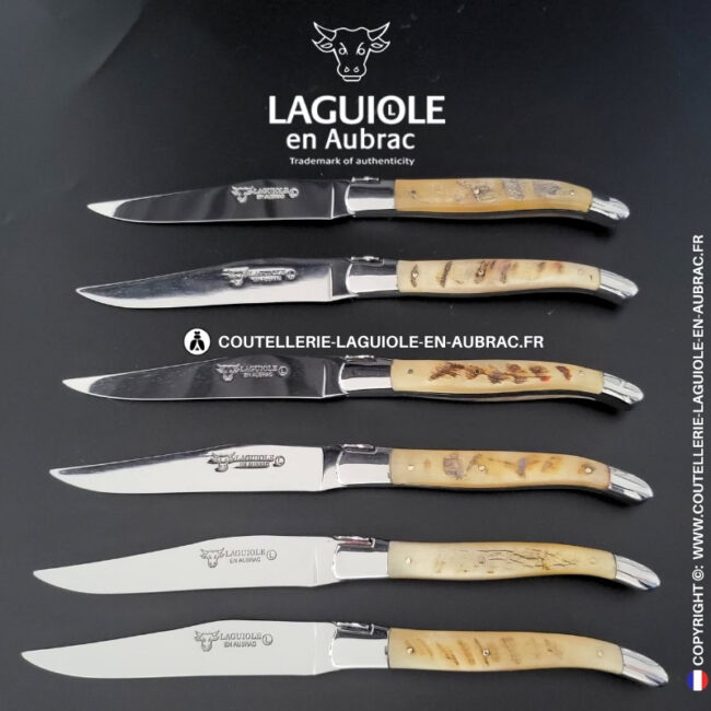 couteaux de table laguiole en aubrac en croûte de bélier (set de 6)