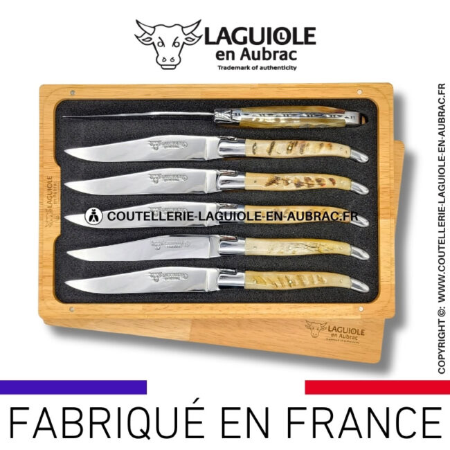 couteaux de table laguiole en aubrac en croûte de bélier (set de 6)