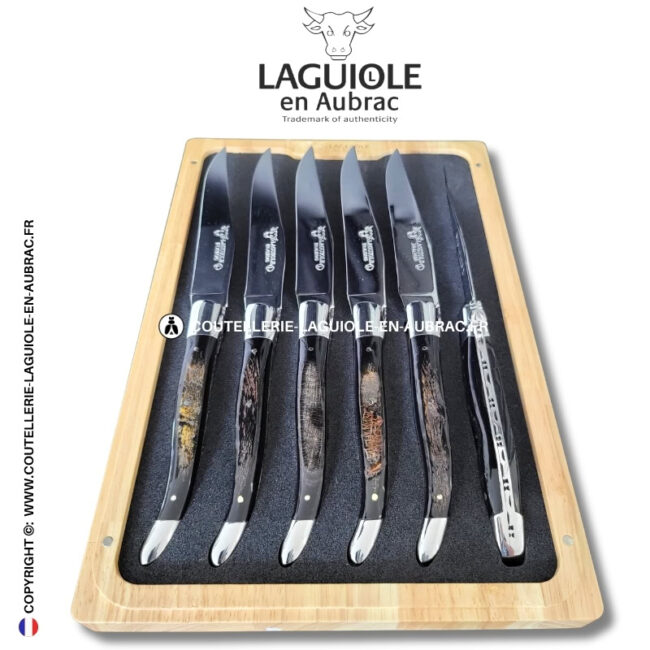 couteaux de table laguiole en aubrac en croûte de buffle (set de 6)