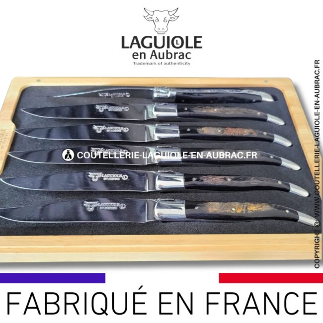 couteaux de table laguiole en aubrac en croûte de buffle (set de 6)