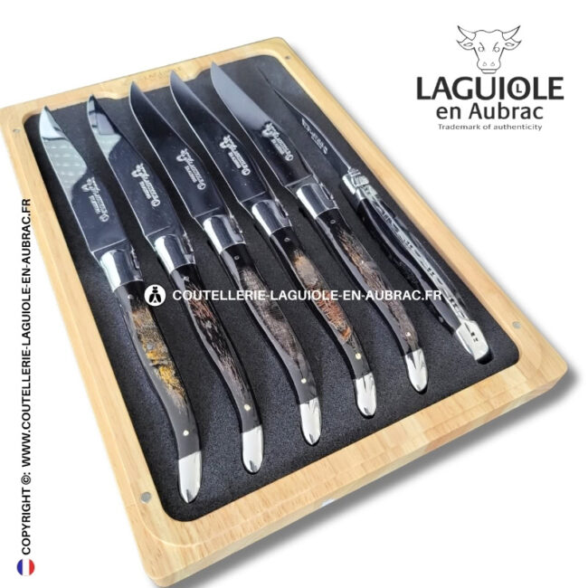 couteaux de table laguiole en aubrac en croûte de buffle (set de 6)